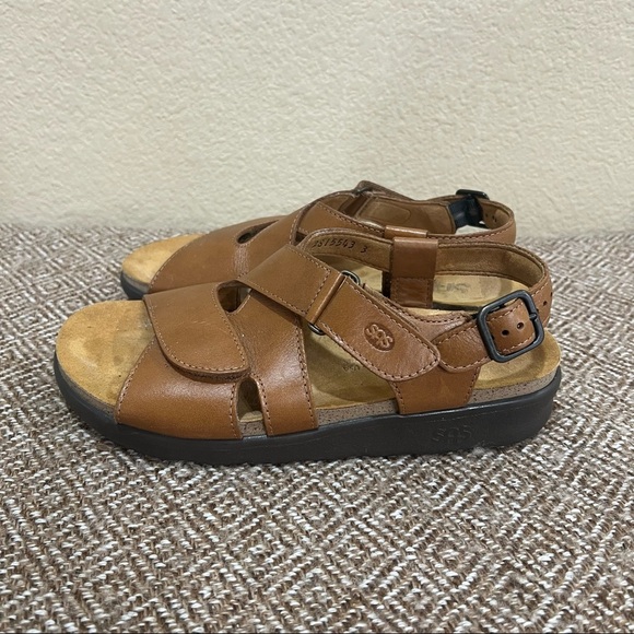 New SAS Huggy Sandals Women's Caramel Brown Leather Tripad Comfort Sz 7 Casual - Picture 7 of 7